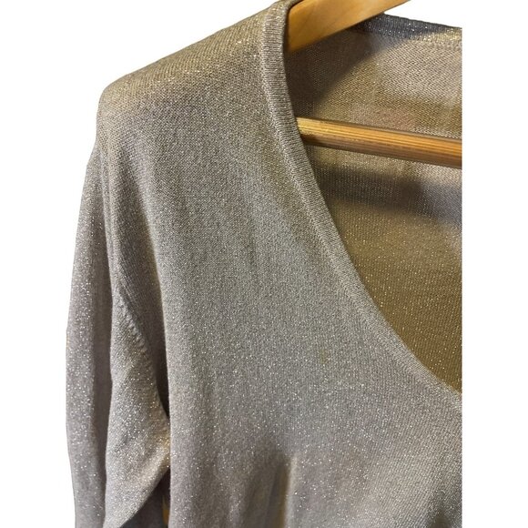 Additions by Chico's Gold Metallic V Neck Long Sleeve Knit Sweater Sz XL - Picture 6 of 8